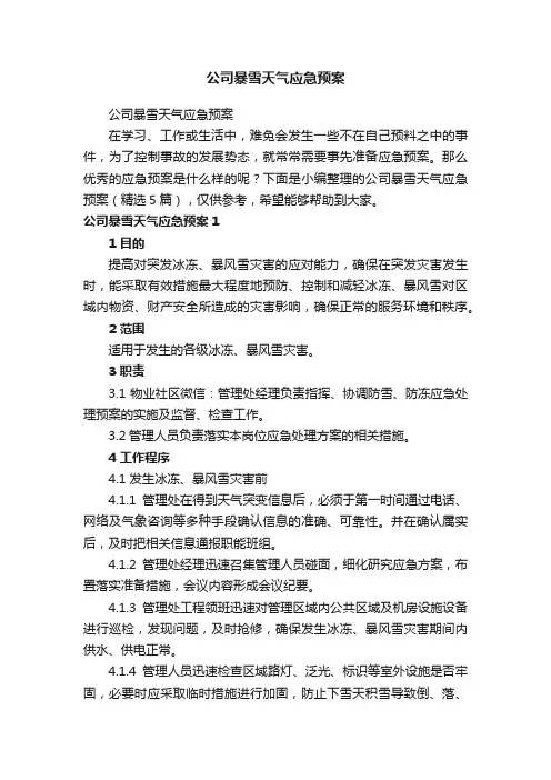 公司暴雪天气应急预案（精选5篇）