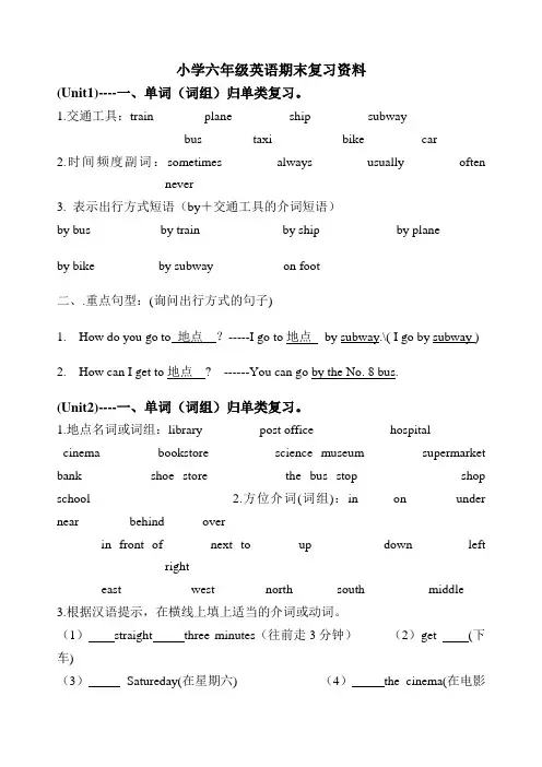 小学六年级英语期末复习资料