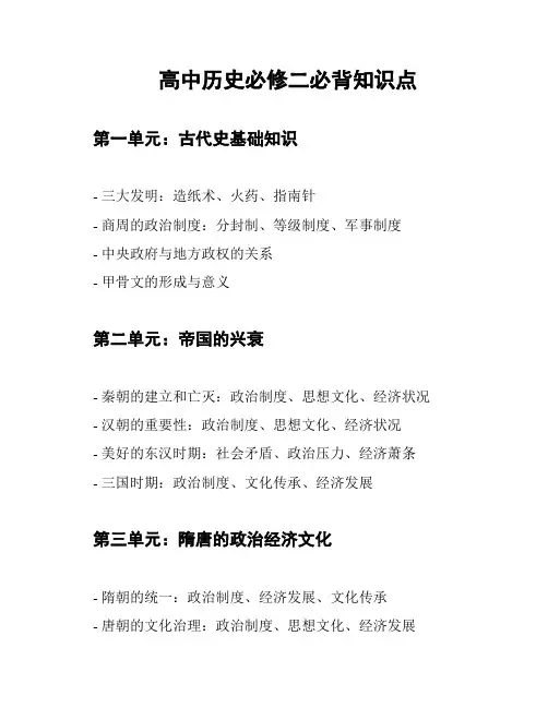高中历史必修二必背知识点
