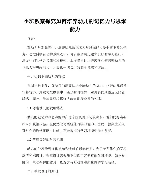 小班教案探究如何培养幼儿的记忆力与思维能力
