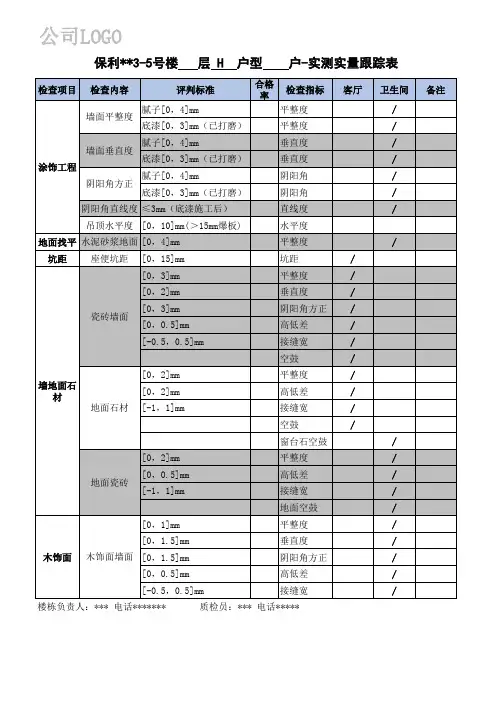 精装第三方评估 实测实量表及标准(模板)