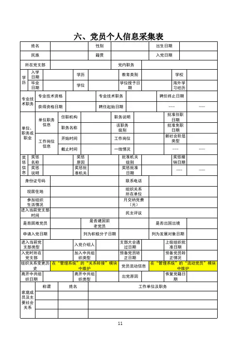 党员个人信息采集表