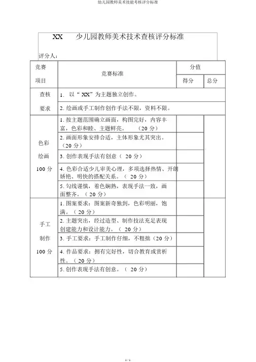 幼儿园教师美术技能考核评分标准