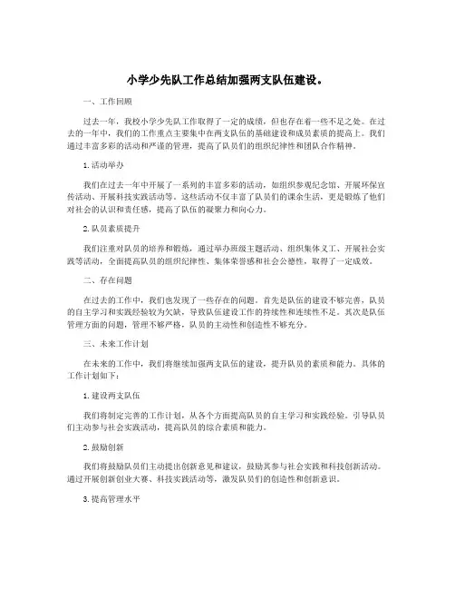 小学少先队工作总结加强两支队伍建设。