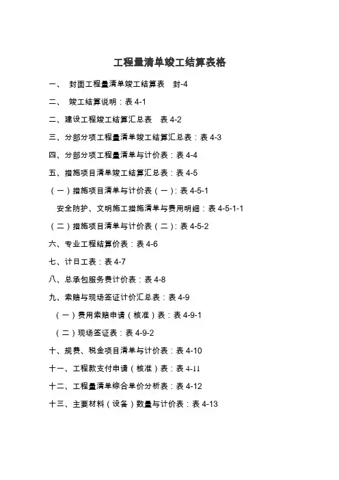 工程清单竣工结算表格