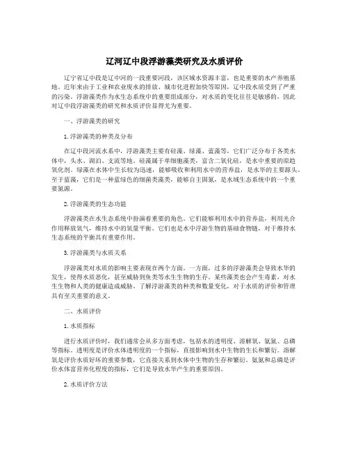 辽河辽中段浮游藻类研究及水质评价