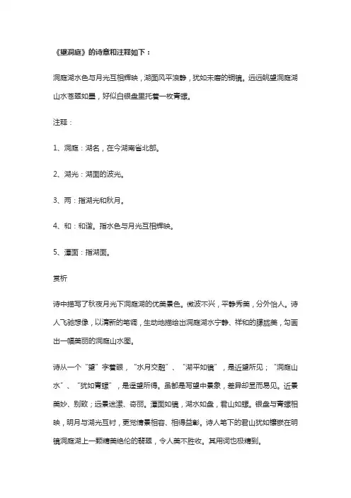 三年级望洞庭湖的诗意