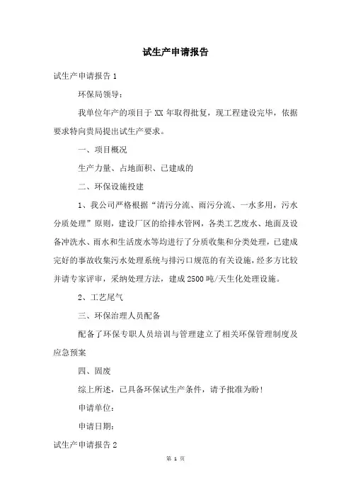 试生产申请报告