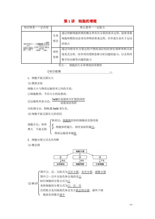 高考生物一轮复习第四单元细胞的生命历程第1讲细胞的增殖教案新人教版