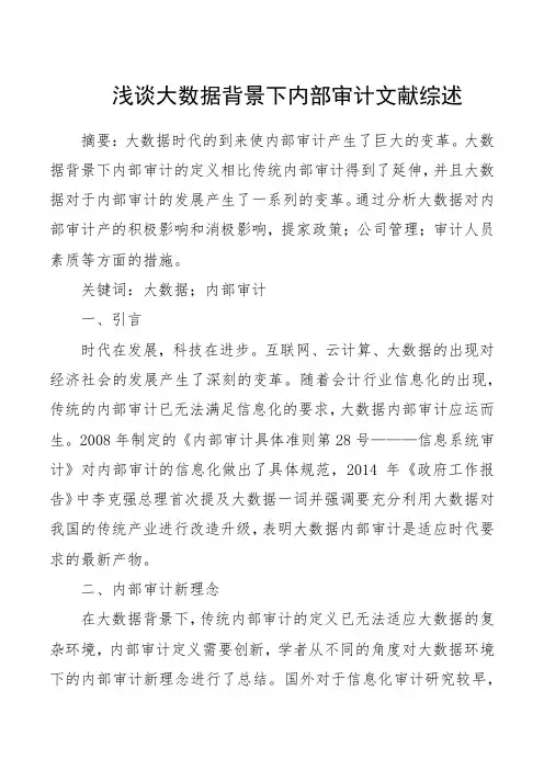 浅谈大数据背景下内部审计文献综述