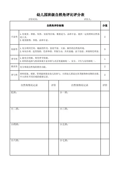 自然角评比表