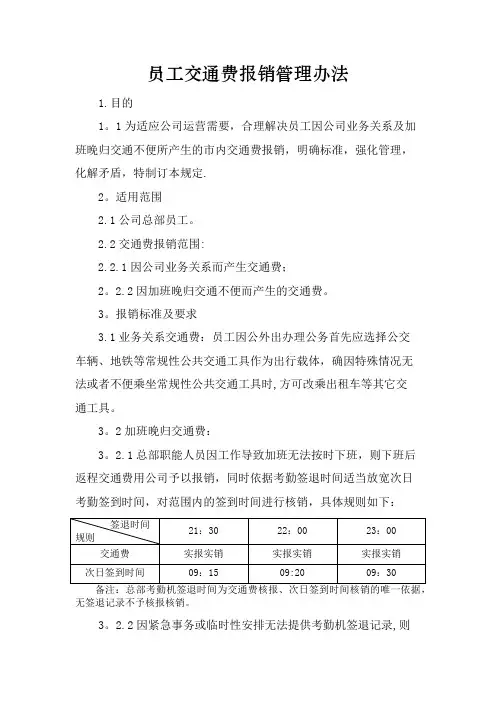 员工交通费报销管理办法