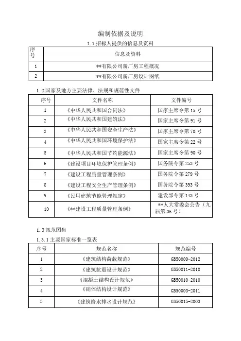 施工技术标编制依据及说明