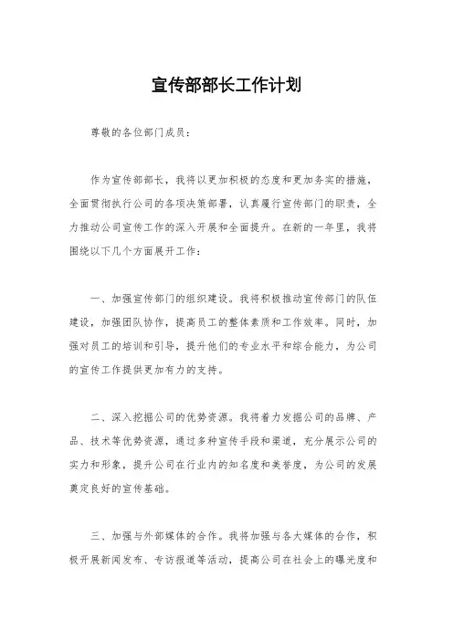 宣传部部长工作计划