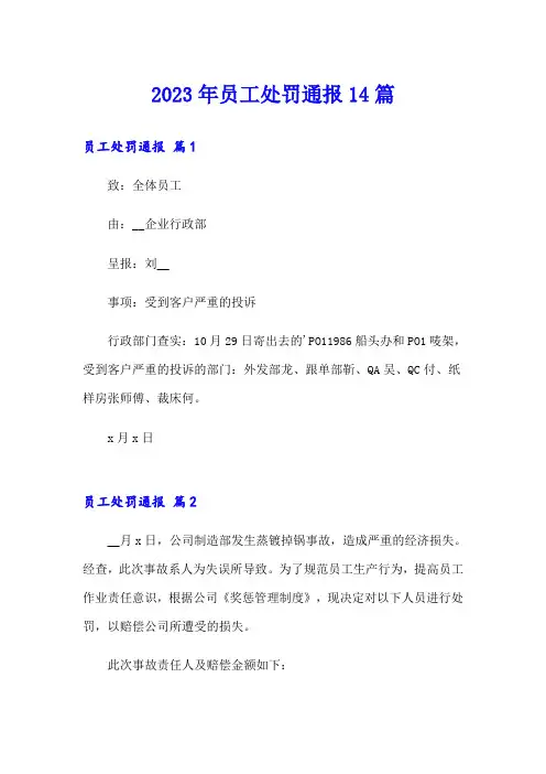 2023年员工处罚通报14篇