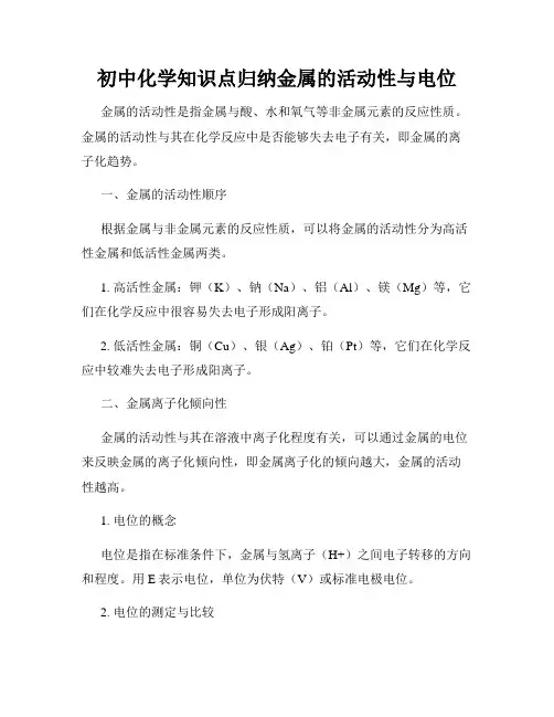 初中化学知识点归纳金属的活动性与电位