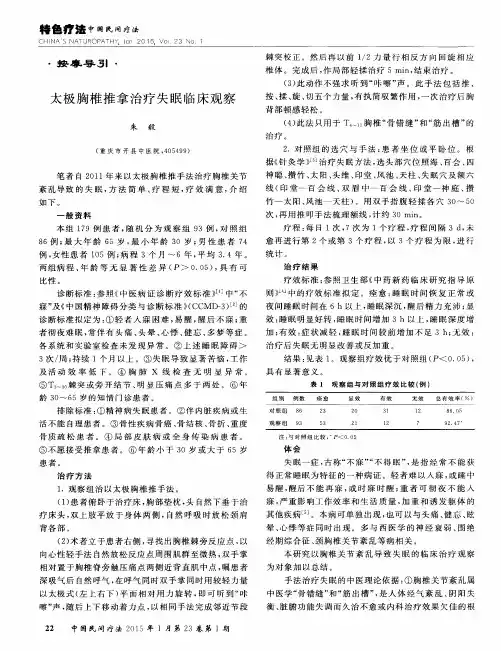 太极胸椎推拿治疗失眠临床观察