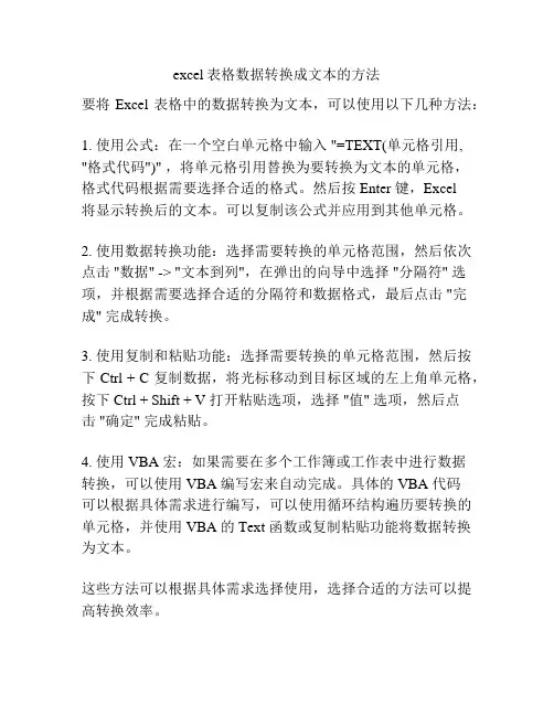 excel表格数据转换成文本的方法