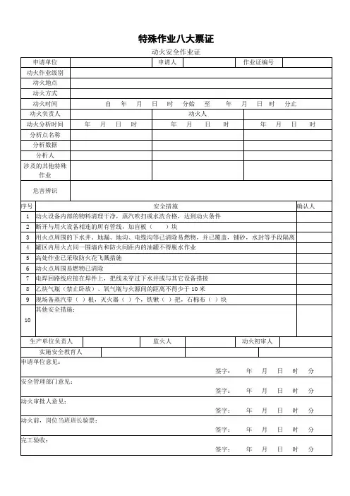 特殊作业八大票证