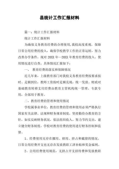 县统计工作汇报材料[工作范文]