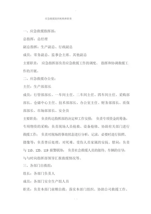 应急救援组织机构和职责