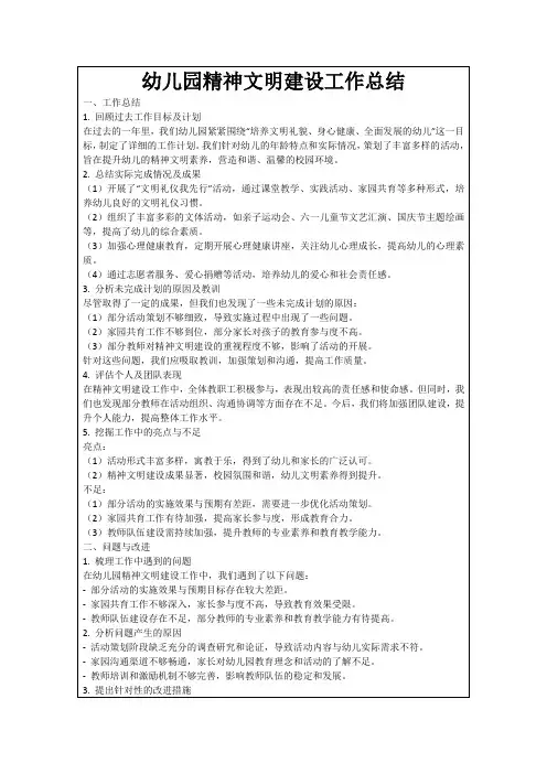 幼儿园精神文明建设工作总结