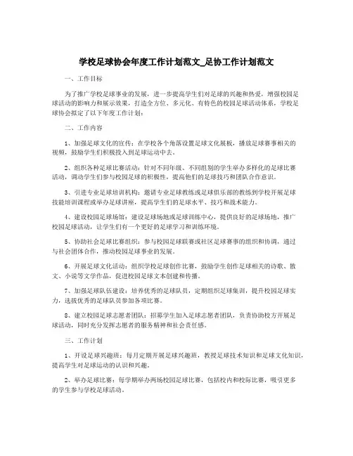 学校足球协会年度工作计划范文_足协工作计划范文