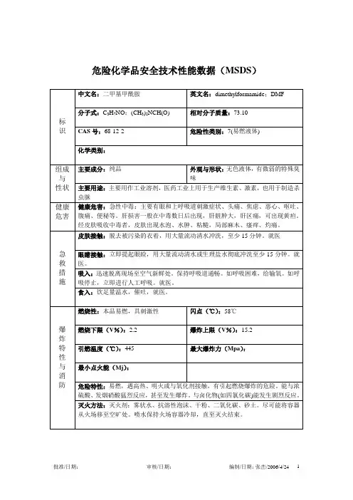 二甲基甲酰胺MSDS