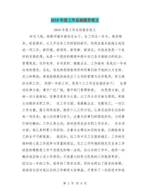 2016年度工作总结报告范文【可编辑版】