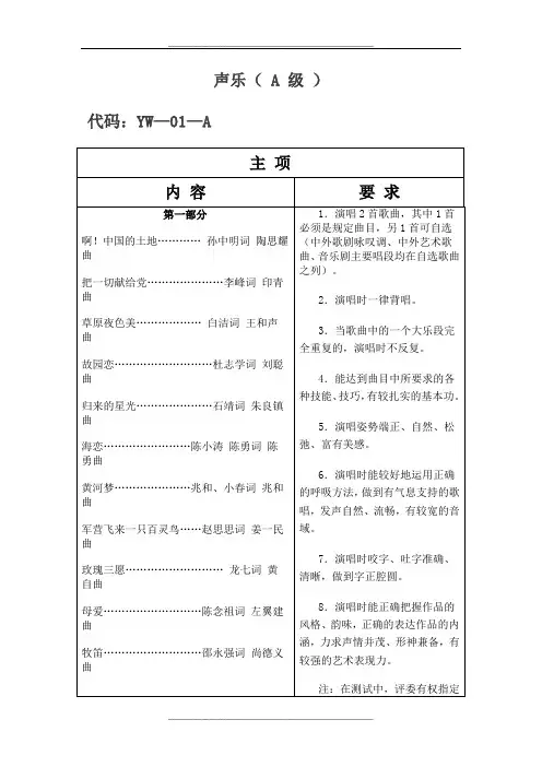浙江省学生艺术特长A级测试(声乐)