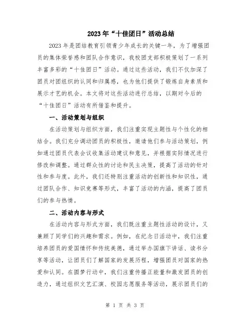 2023年“十佳团日”活动总结