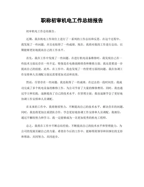 职称初审机电工作总结报告