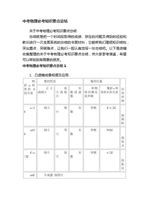 中考物理必考知识要点总结