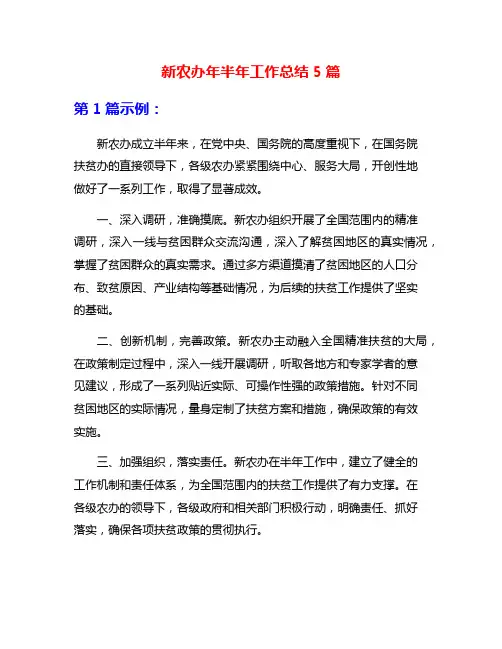 新农办年半年工作总结5篇