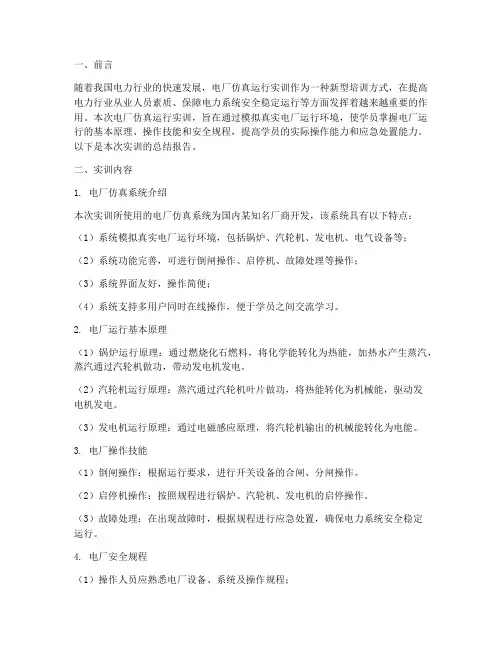 电厂仿真运行实训总结报告