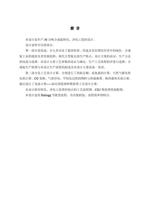 30万吨合成氨毕业设计论文