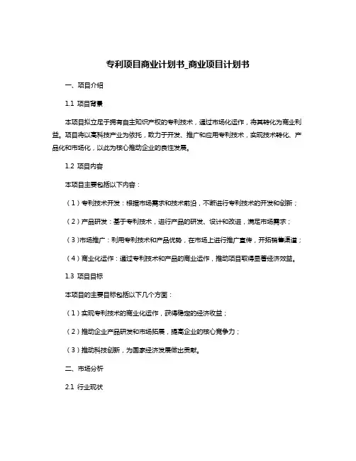 专利项目商业计划书_商业项目计划书