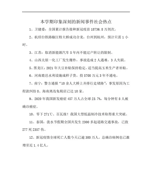 本学期印象深刻的新闻事件社会热点