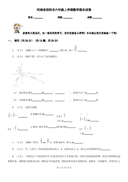 河南省信阳市六年级上学期数学期末试卷