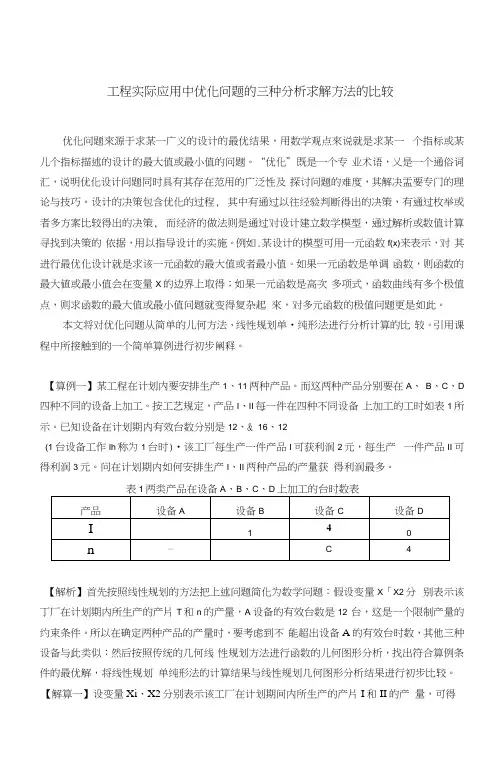 工程实际应用中优化问题的三种分析求解方法的比较