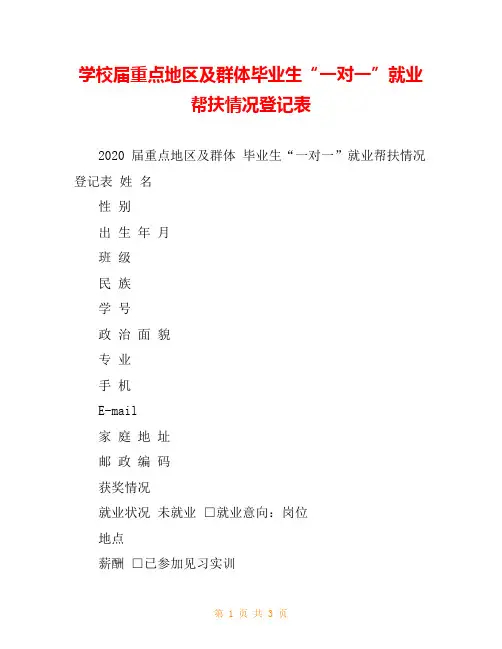 学校届重点地区及群体毕业生“一对一”就业帮扶情况登记表