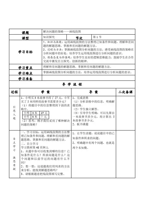苏教版数学四年级下册《解决问题的策略——画线段图》导学案