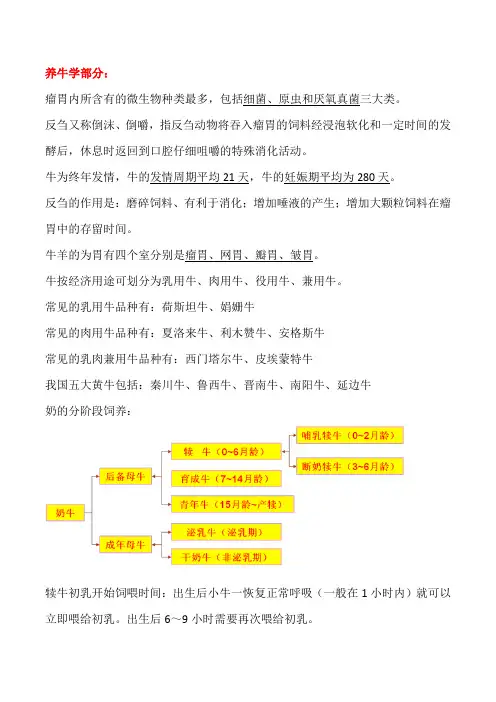 《动物生产学》牛羊生产部分复习要点