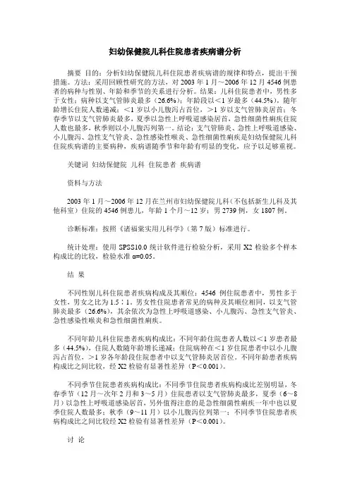 妇幼保健院儿科住院患者疾病谱分析