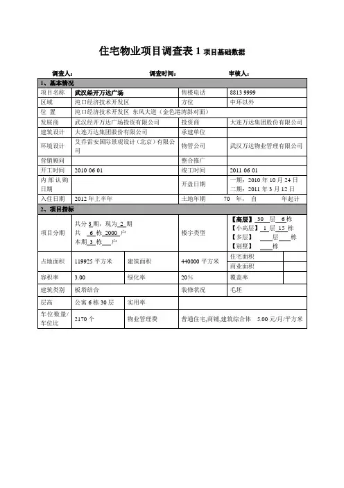 武汉经开万达广场— 市场调研表(住宅部分)