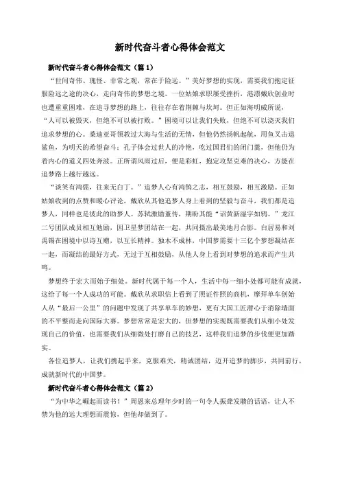 新时代奋斗者心得体会范文