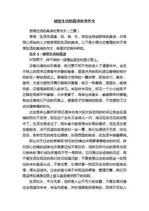 感悟生活的真谛优秀作文