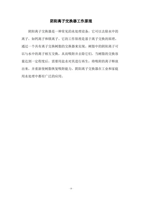 阴阳离子交换器工作原理
