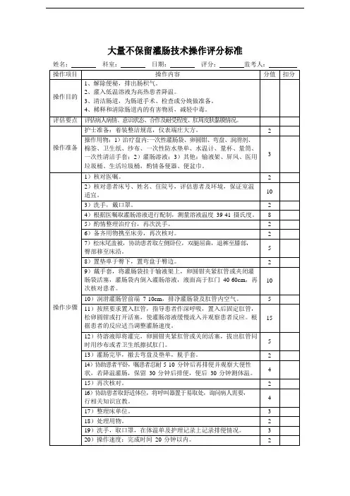 大量不保留灌肠技术操作评分标准