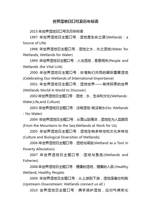 2015年世界湿地日口号及历年标语